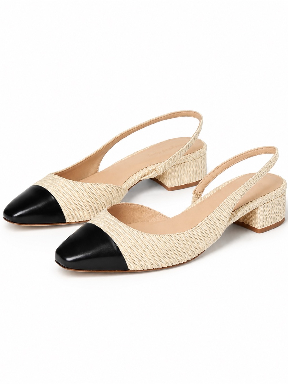 Veronica Beard Cecile Raffia Black Cap Toe Slingback Flats Size 8 NWOB